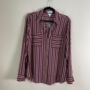 NEW Express Portofino Shirt Womens Large Slim Fit Roll Tab Sleeve Blouse Top